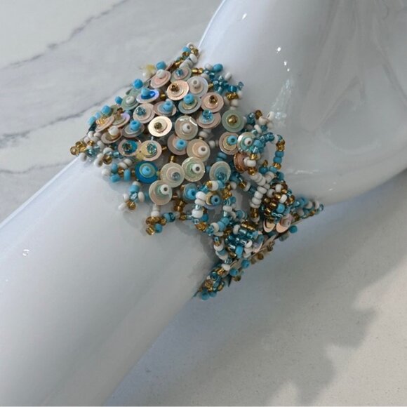 Handmade Boho Gypsy Bead and Sequins Wristlet - Picture 4 of 10